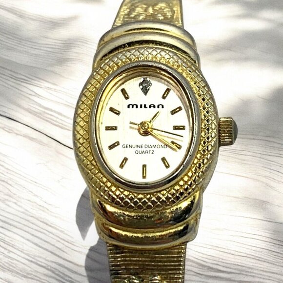 Milan Womens Gold-Tone Quartz Watch With Genuine Diamond Accent & Textured Metal - Picture 2 of 10